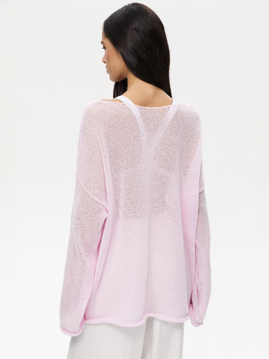 Solid Color See Through Flare Sleeves Knit Top