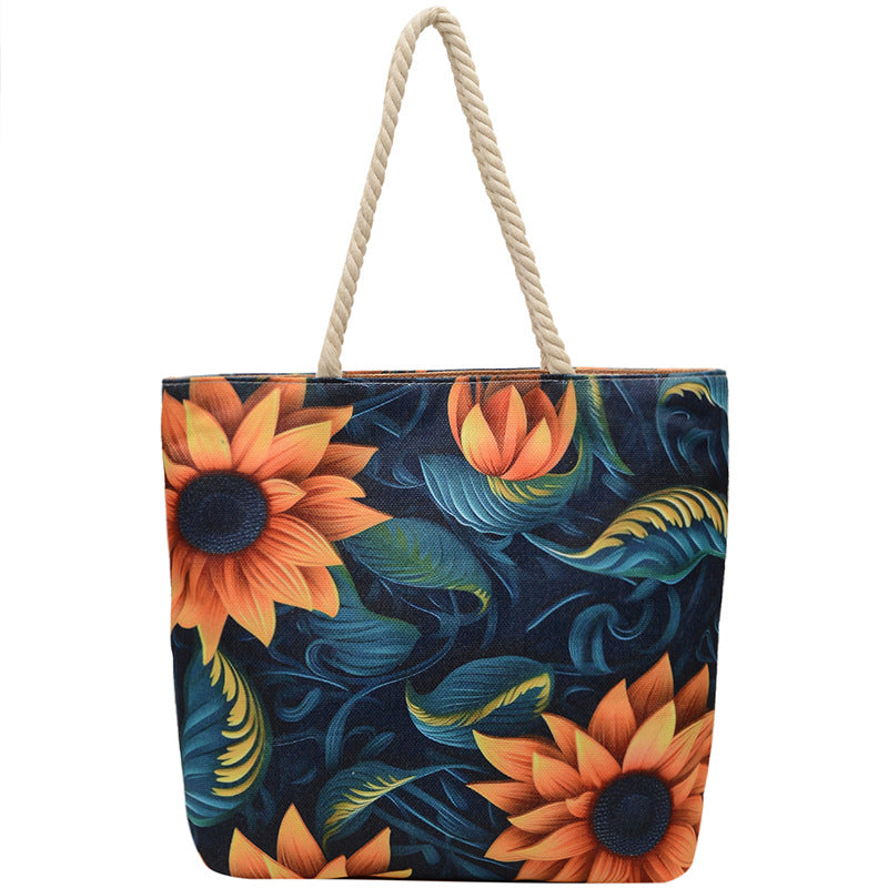 Fashionable Reversible Beach Tote Bag Canvas with Cotton Rope