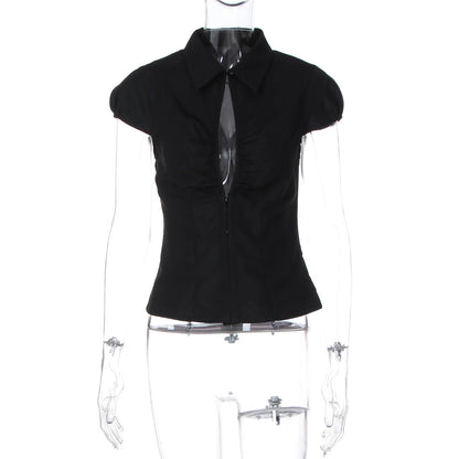 Trendy Slim Fit Cardigan Tee with Lapel Collar