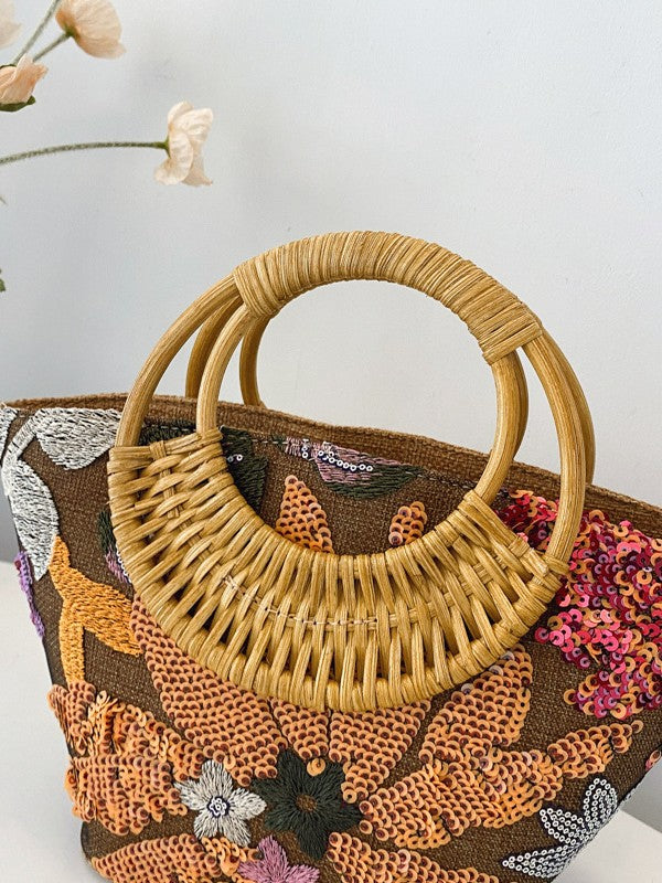 Sparkling Sequin Bamboo Bag Chic Embroidered Tote