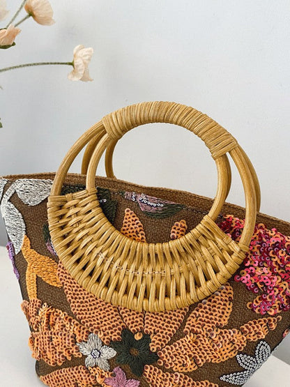 Sparkling Sequin Bamboo Bag Chic Embroidered Tote