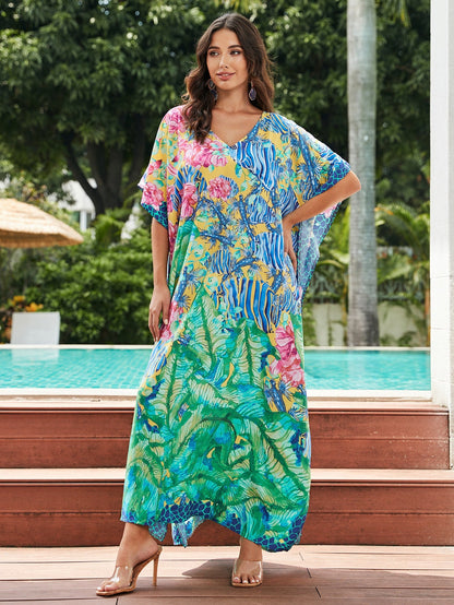 Cotton Printed Beach Cover Shirt Loose Robe Holiday Sunscreen Shirt Bikini Cover Up