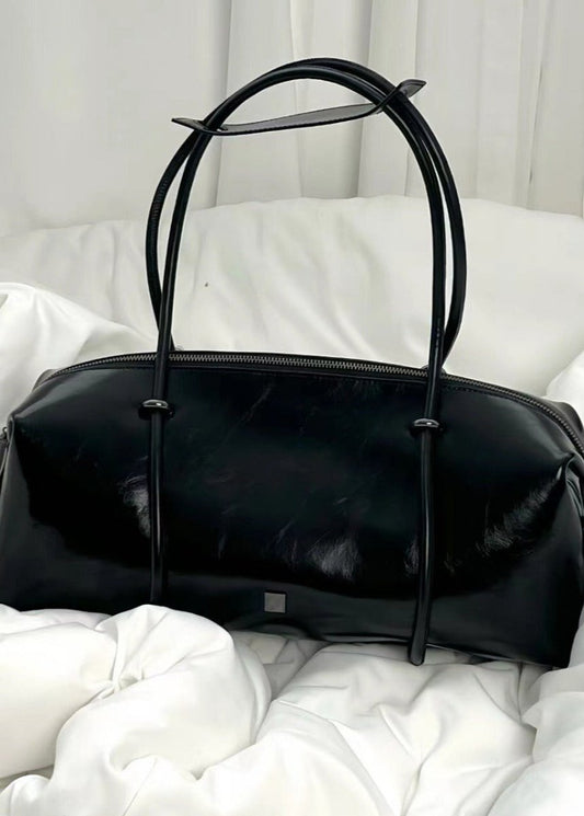 Large Shoulder Tote Bag Durable Black Leather