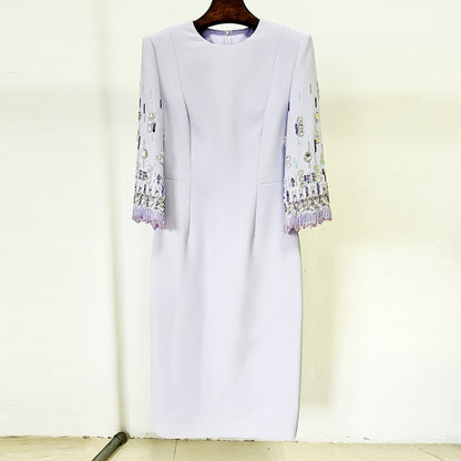 Embroidered Beaded Midi Dress Elegant Party Attire