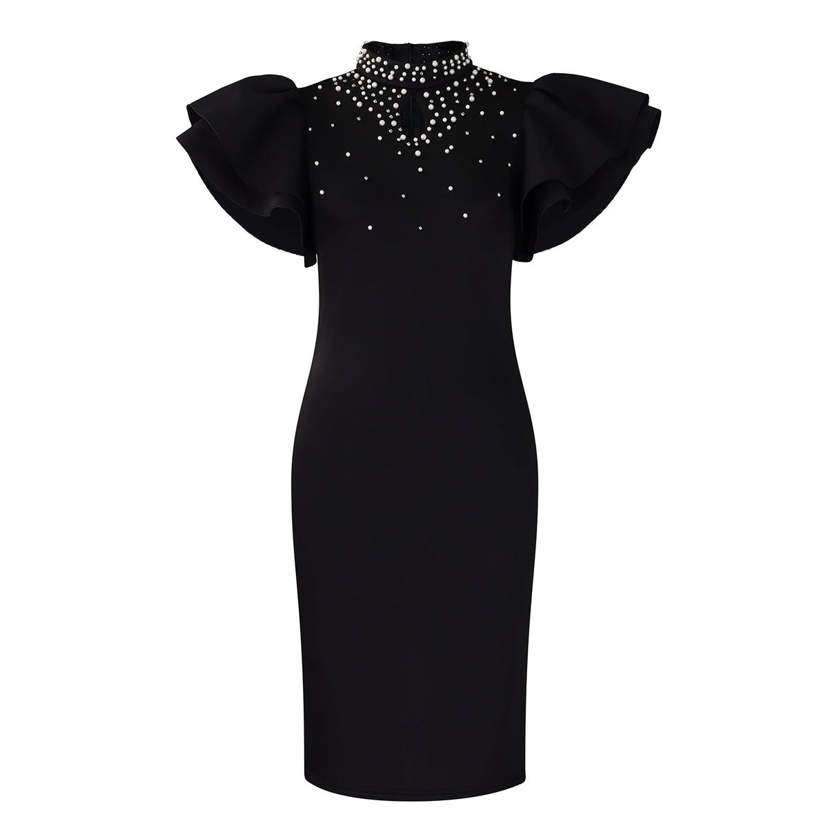 Fashionable Elegant Ruffled Sleeve Beaded Party Dress