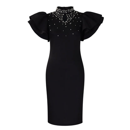 Fashionable Elegant Ruffled Sleeve Beaded Party Dress