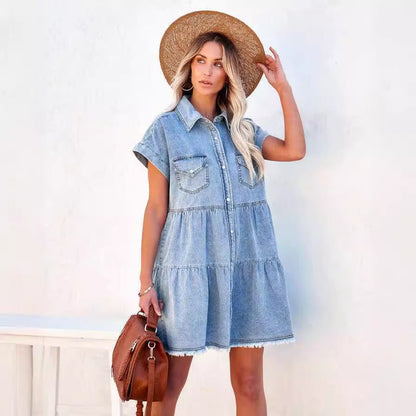 Trendy Casual Denim Short Sleeve Dress