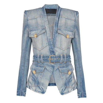 Water-Washed Denim Blazer with Slim Fit
