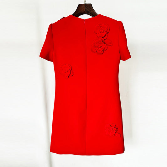Trendy Floral Short Sleeve Dress Cotton Cocktail Dress