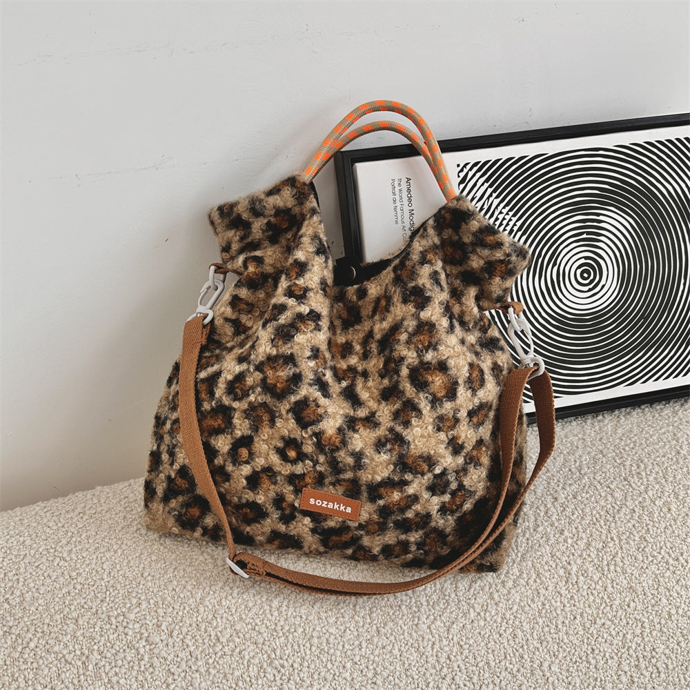 Winter Vintage Striped Plush Crossbody Shoulder Bag