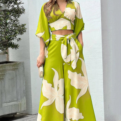 Casual Floral Print High-Waisted Set for Women