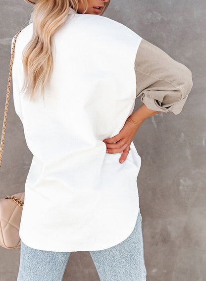Contrast Corduroy-Breasted Loose Button Shirt