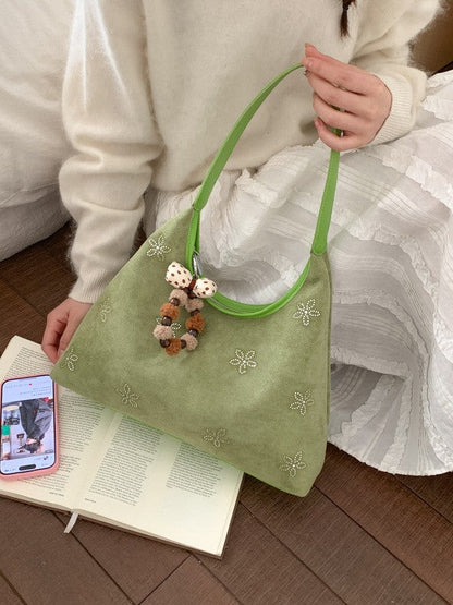 Floral Rhinestone Shoulder Bag Trendy Casual PU Handbag