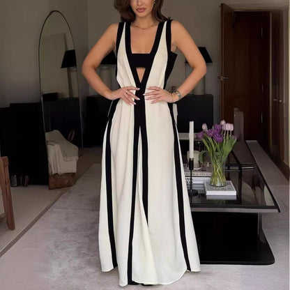 Casual Color Block Sleeveless Dress Polyester Elegant Style