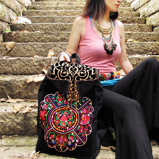 Original Ethnic Style Literature And Art Versatile Retro Tibetan Style Embroidered Backpack Travel Bag Canvas Bag