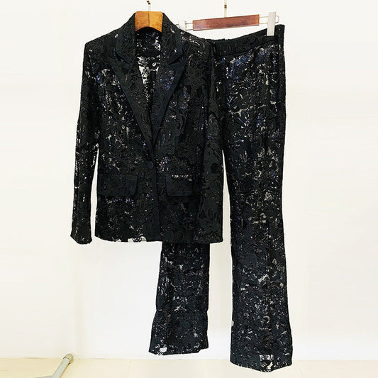 Mesh Embroidered Sequin Suit Set