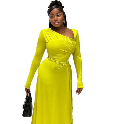 Elegant Ruffle Asymmetrical Dress With Long Sleeves
