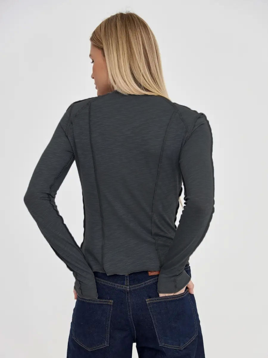 Elegant Splice Round Neck Long Sleeve Top