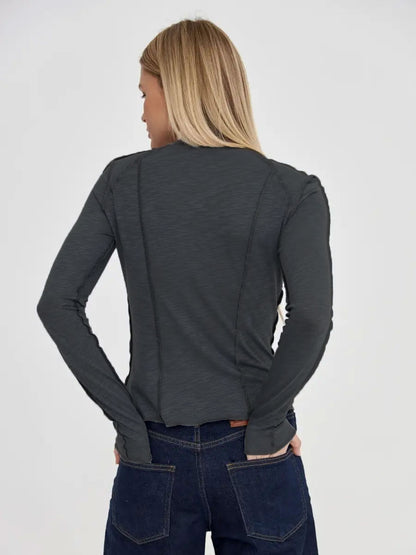 Elegant Splice Round Neck Long Sleeve Top
