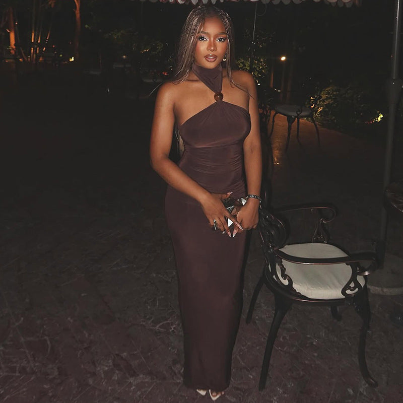 Bodycon Halter Neck Dress In Solid Colors