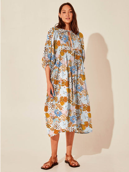 Vintage Floral Maxi Dress Relaxed Casual Style