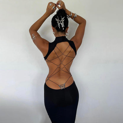 Open Back Bow Tie Long Dress Sexy Casual Dress
