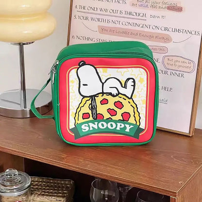 Orange Snoopy Makeup Bag Cute Dog Print PU Leather Tote