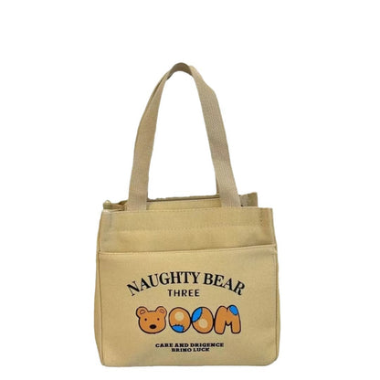 Teddy Bear Canvas Lunch Bag Large Capacity Student Tote Bag