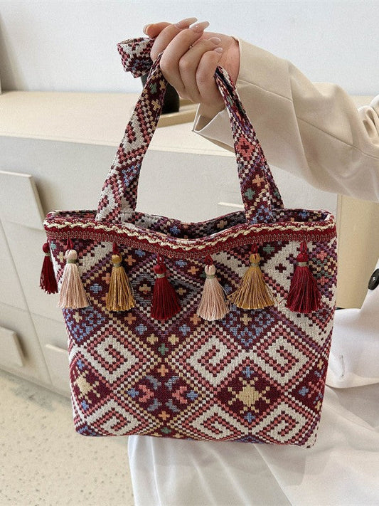 Ethnic Style Canvas Tote Bag for Women Casual Shoulder Bag