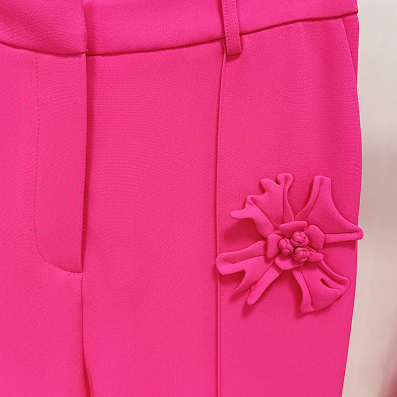Floral Embellished Pants Stylish Casual Suit Trousers