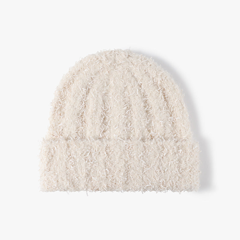 Spliced Color Knit Hat Padded Plushed Beanie