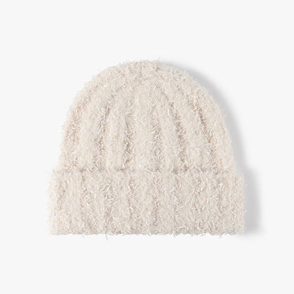 Spliced Color Knit Hat Padded Plushed Beanie
