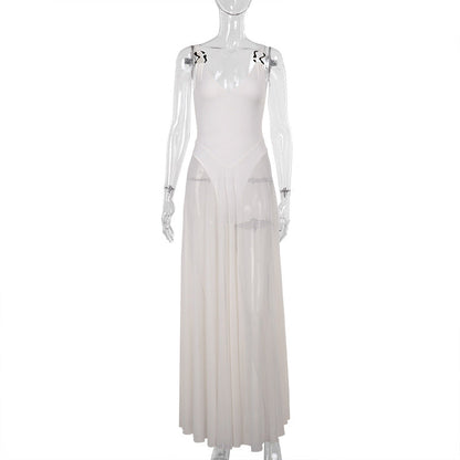 Elegant Sleeveless Maxi Dress with Sheer Fabric