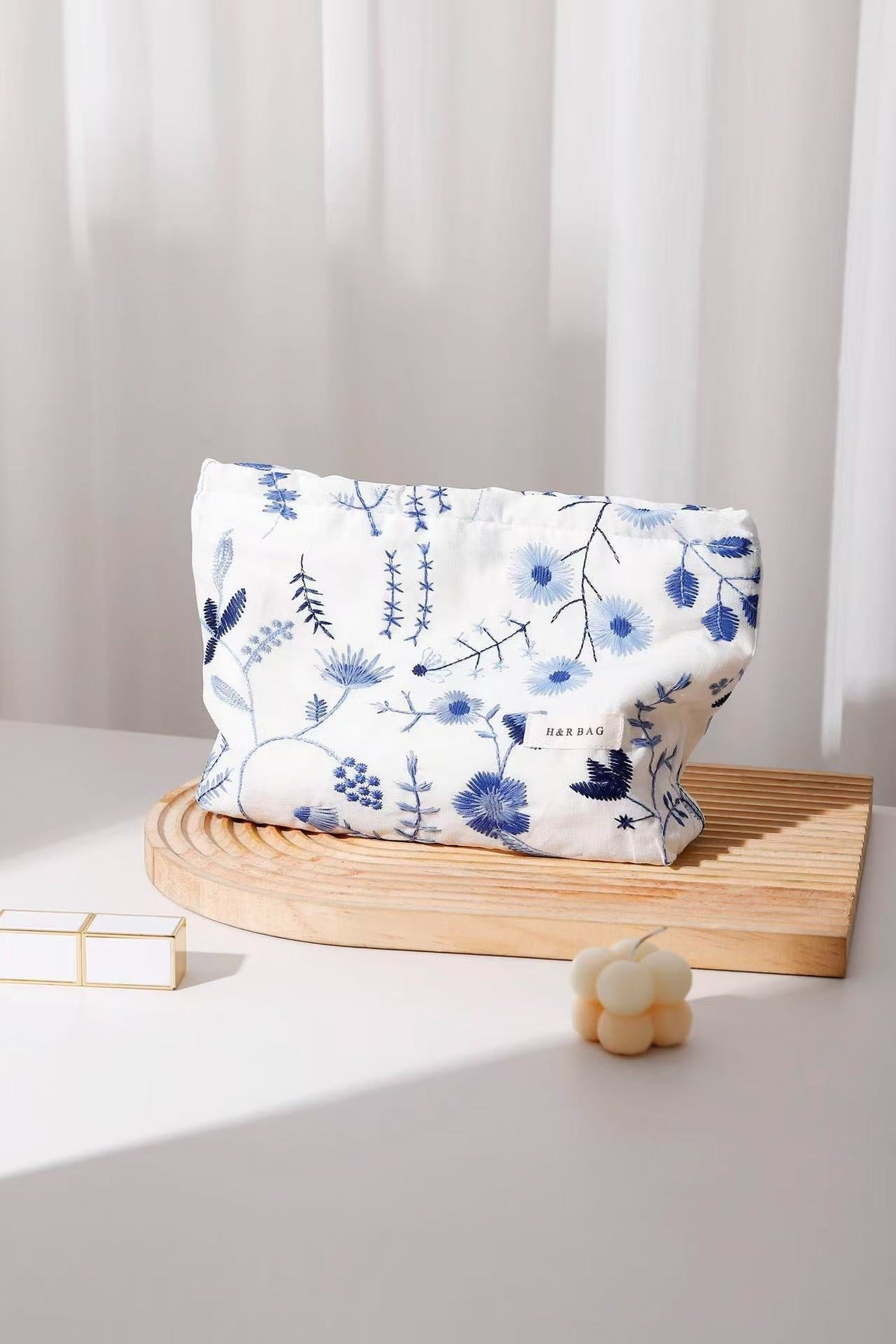 Cute Embroidered Floral Cosmetic Pouch