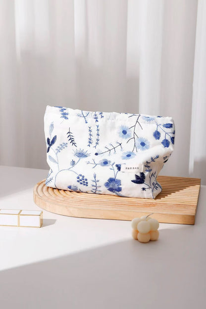 Cute Embroidered Floral Cosmetic Pouch