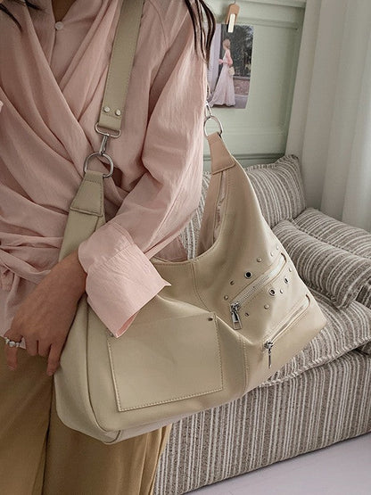 Trendy Chic One-Shoulder Bag With Eyelet Zipper Decoration