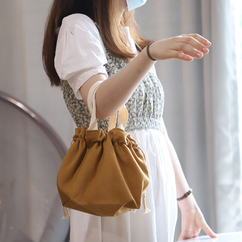 Solid Color Portable Lunch Bag with Drawstring Closure