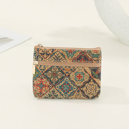 Retro Print Double-Layer Coin Purse Wallet