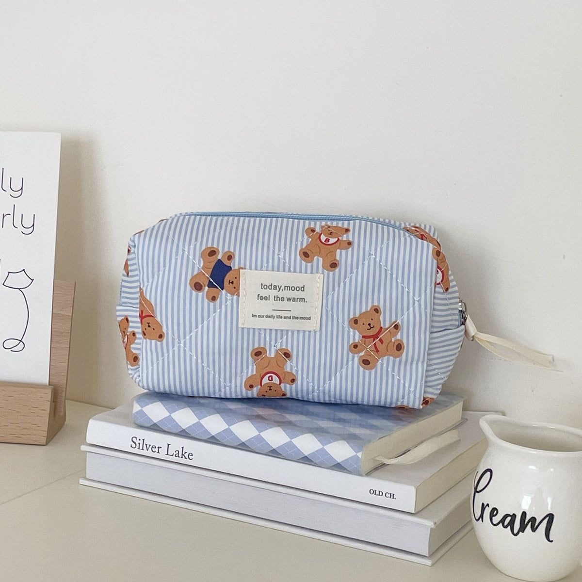 Cute Striped Bear Cosmetic Travel Organizer Bag