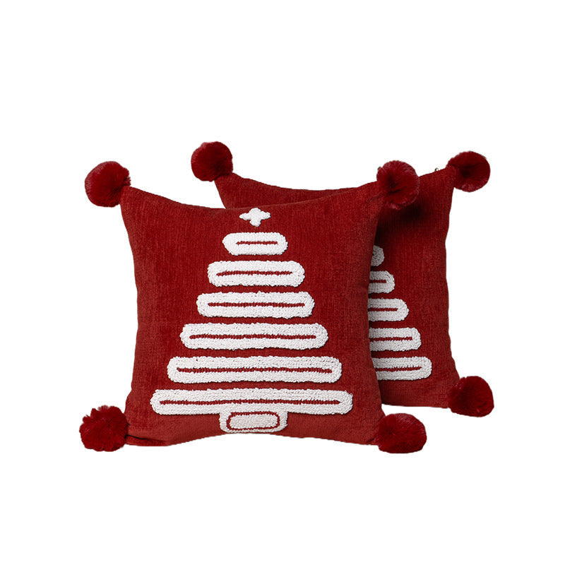 Cute Square Christmas Pillow Case With Pom
