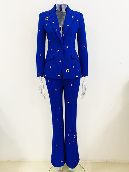 Metallic Button Blazer & Trousers Set Elegant Street Style