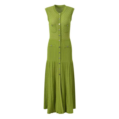 Round Neck Button Down Sleeveless Knit Dress