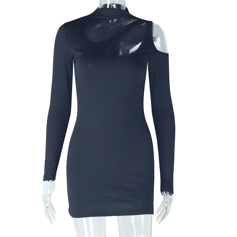 Elegant Slim Fit Long Sleeve Solid Color Dress