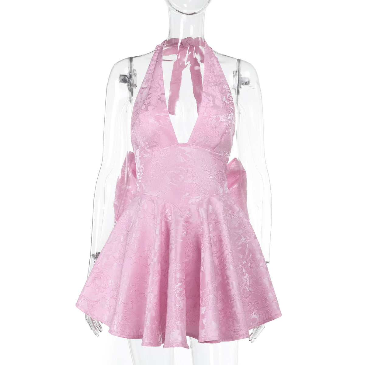 Elegant Bow Tie Halter Dress Slim Fit Polyester Blend