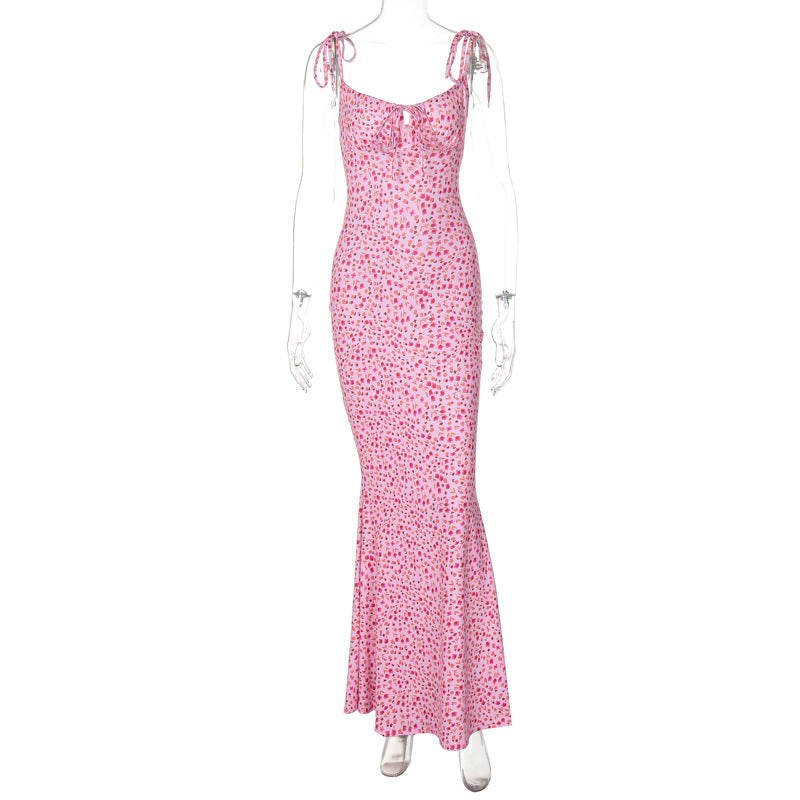 Floral Print Maxi Dress Adjustable Strap Elegant Casual Dress