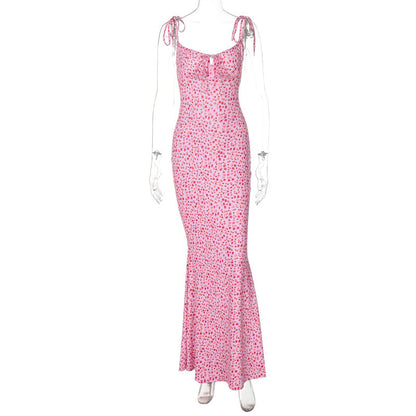 Floral Print Maxi Dress Adjustable Strap Elegant Casual Dress