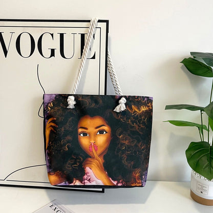 Classic Outdoor Canvas Tote Bag with Cartoon Print
