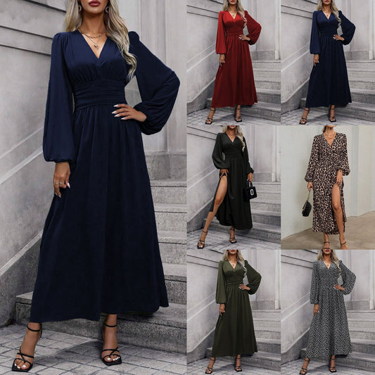 Autumn And Winter New Women'S Lantern Sleeves With High Split Ends Dress