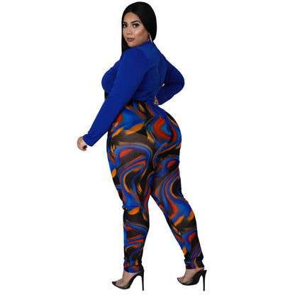 Sexy Two-Piece Colorblock Tie-Front Sheer Set