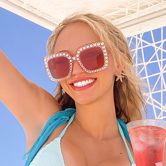 Colorful Bling Square Sunglasses Retro UV400 Protection